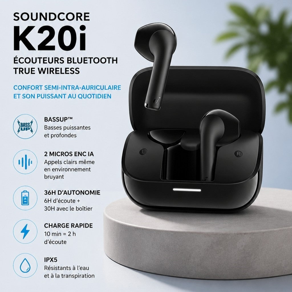 Anker Soundcore K20i Original – Écouteurs Bluetooth 5.3 HD , ENC IA & 36H d’Autonomie