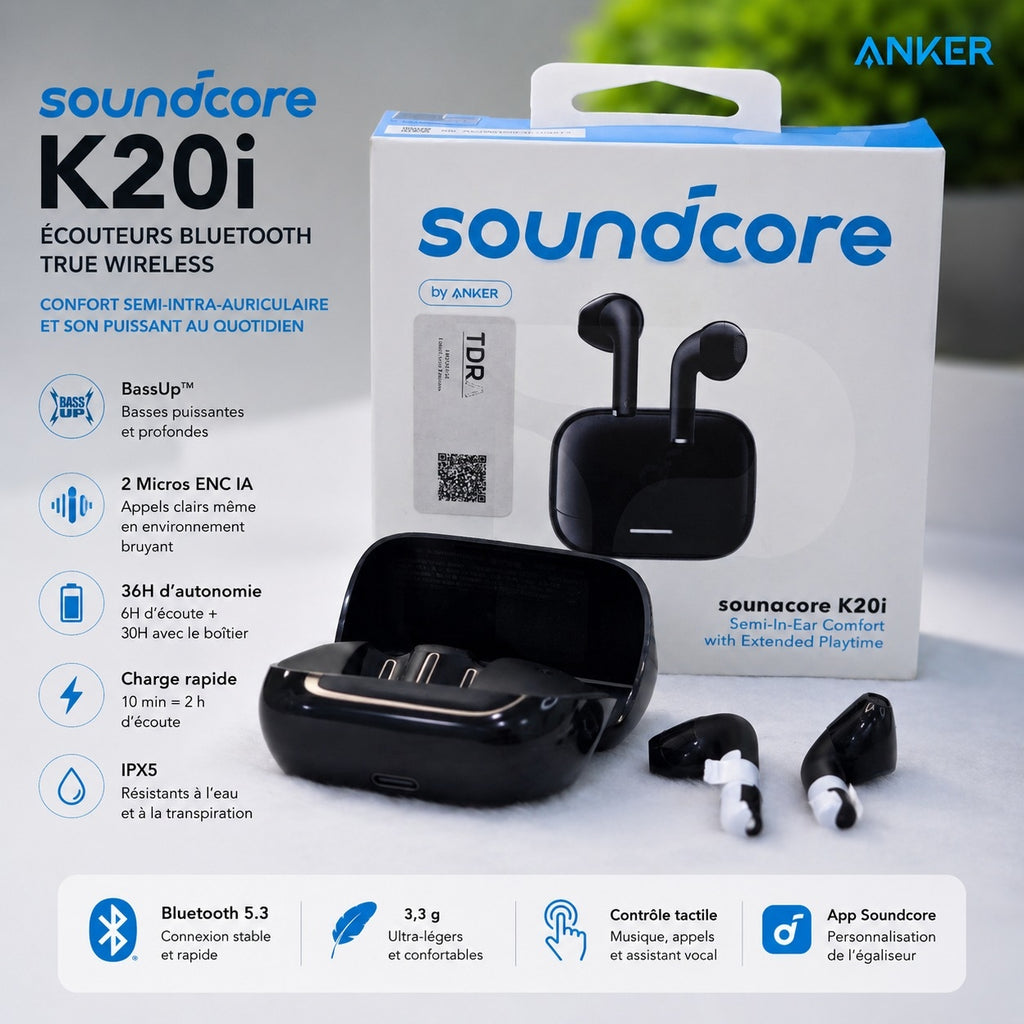 Anker Soundcore K20i Original – Écouteurs Bluetooth 5.3 HD , ENC IA & 36H d’Autonomie