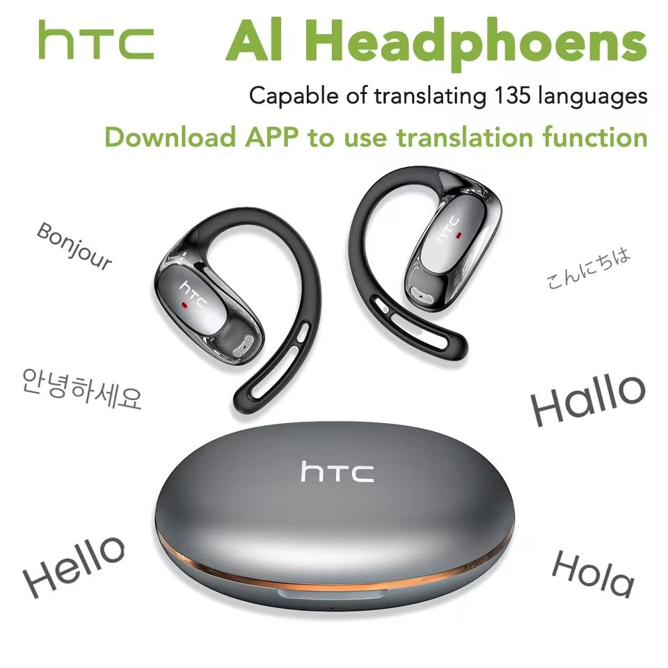 HTC NE35 – Écouteurs Bluetooth 6.0 Open-Ear avec Traduction IA en Temps Réel