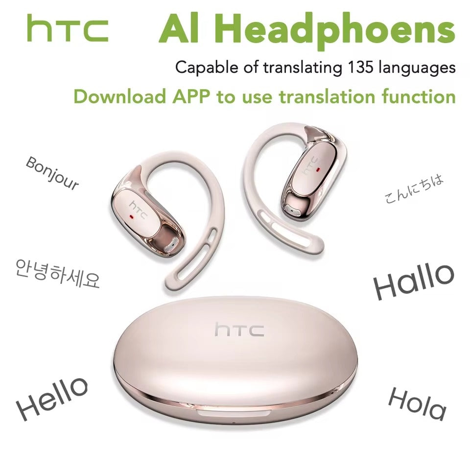 HTC NE35 – Écouteurs Bluetooth 6.0 Open-Ear avec Traduction IA en Temps Réel
