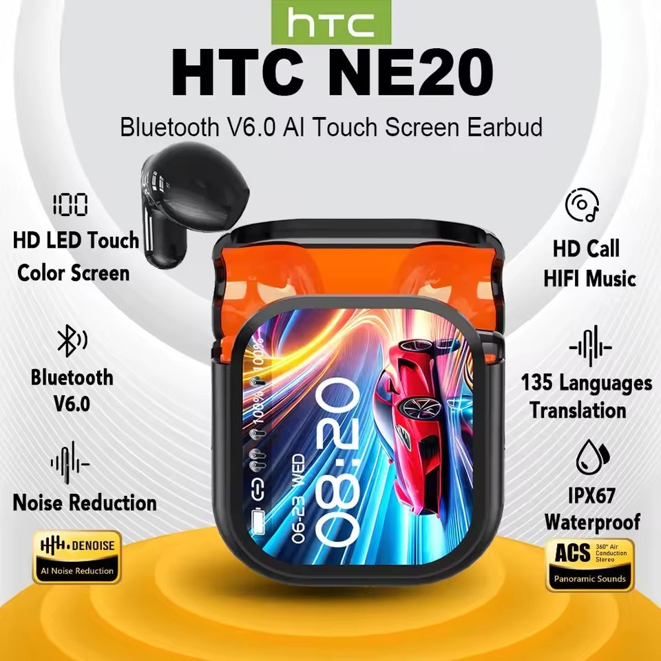 HTC NE20 – Écouteurs Gaming Bluetooth 6.0 avec Écran LCD Tactile & IA Intégrée