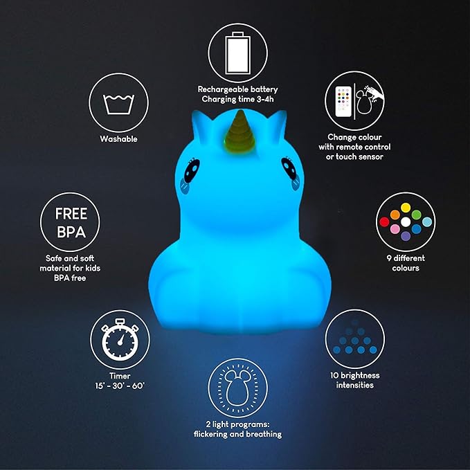 Veilleuse Licorne LS-10B – Lampe de Chevet Enfant à 9 Couleurs RGB en Silicone Doux Veilleuse Licorne LS-10B – Lampe de Chevet Enfant à 9 Couleurs RGB en Silicone Doux – Image 8