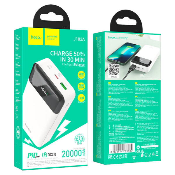 Hoco J102A Cool Figure – Power Bank 20 000 mAh PD20W + QC3.0 Hoco J102A Cool Figure – Power Bank 20 000 mAh PD20W + QC3.0